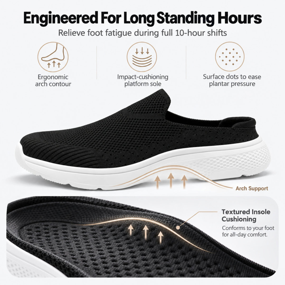 Lightweight Supportive Slip-On Mules - Less Underfoot Bulk - Demo Ozerty